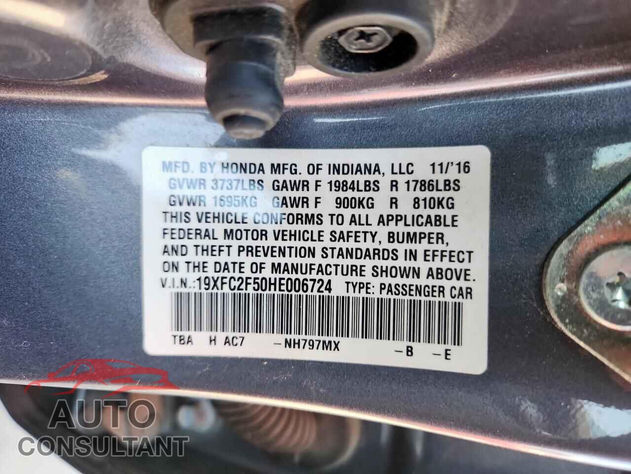 HONDA CIVIC 2017 - 19XFC2F50HE006724