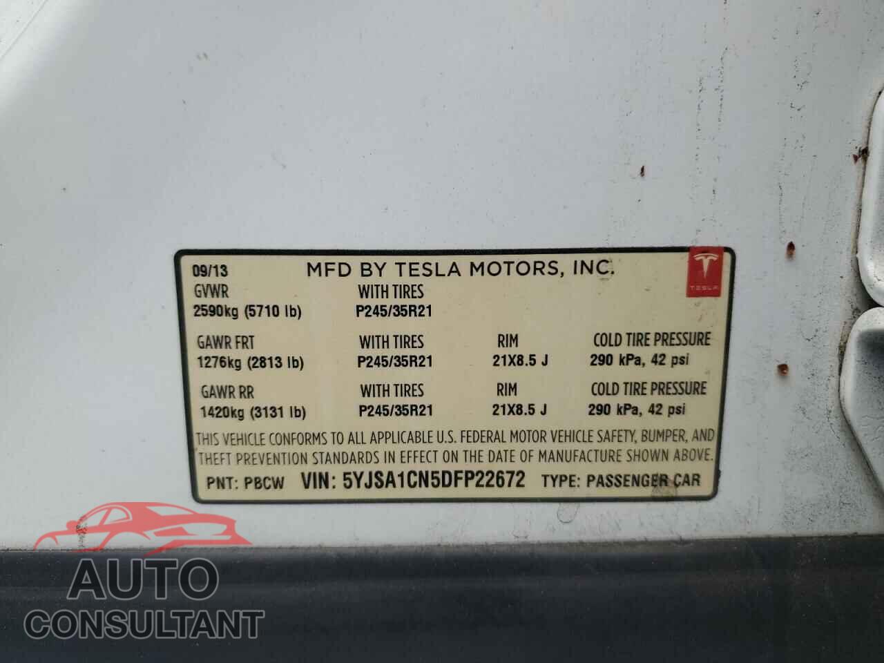 TESLA MODEL S 2013 - 5YJSA1CN5DFP22672