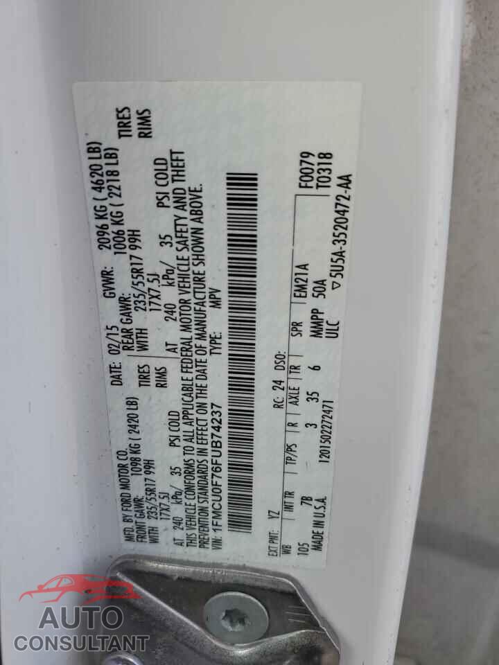 FORD ESCAPE 2015 - 1FMCU0F76FUB74237