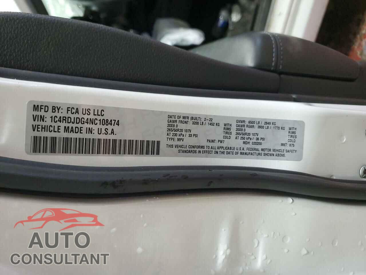 DODGE DURANGO 2022 - 1C4RDJDG4NC108474