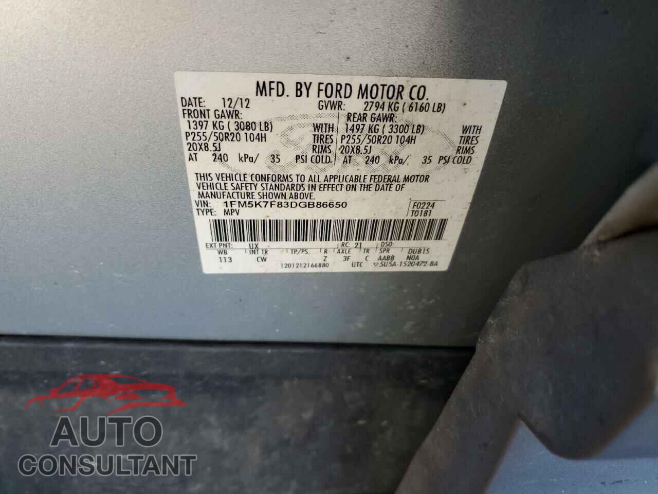 FORD EXPLORER 2013 - 1FM5K7F83DGB86650