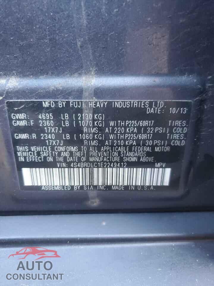 SUBARU OUTBACK 2014 - 4S4BRDLC1E2249412