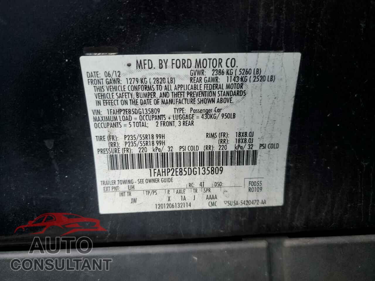 FORD TAURUS 2013 - 1FAHP2E85DG135809