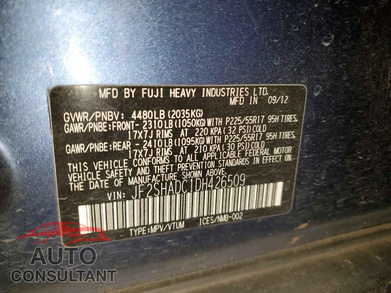 SUBARU FORESTER 2013 - JF2SHADC1DH426509