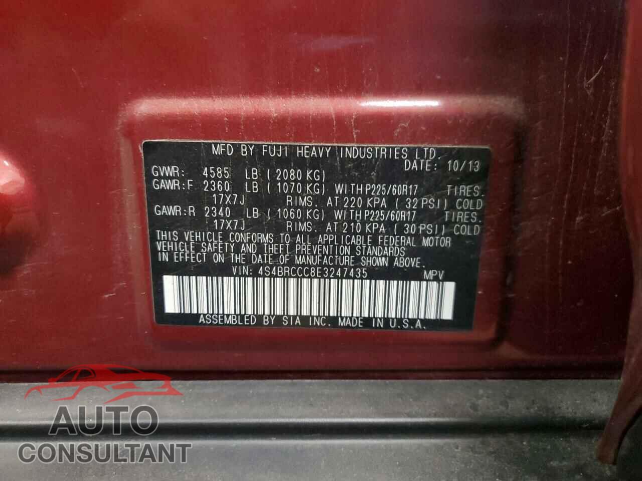 SUBARU OUTBACK 2014 - 4S4BRCCC8E3247435