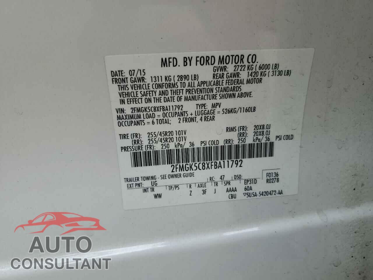 FORD FLEX 2015 - 2FMGK5C8XFBA11792