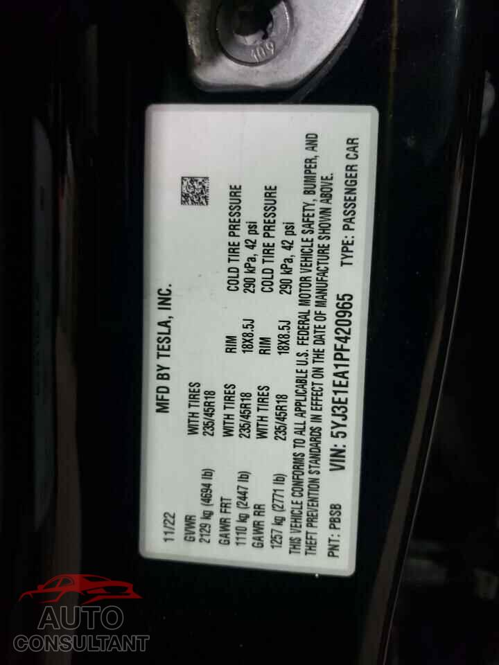 TESLA MODEL 3 2023 - 5YJ3E1EA1PF420965