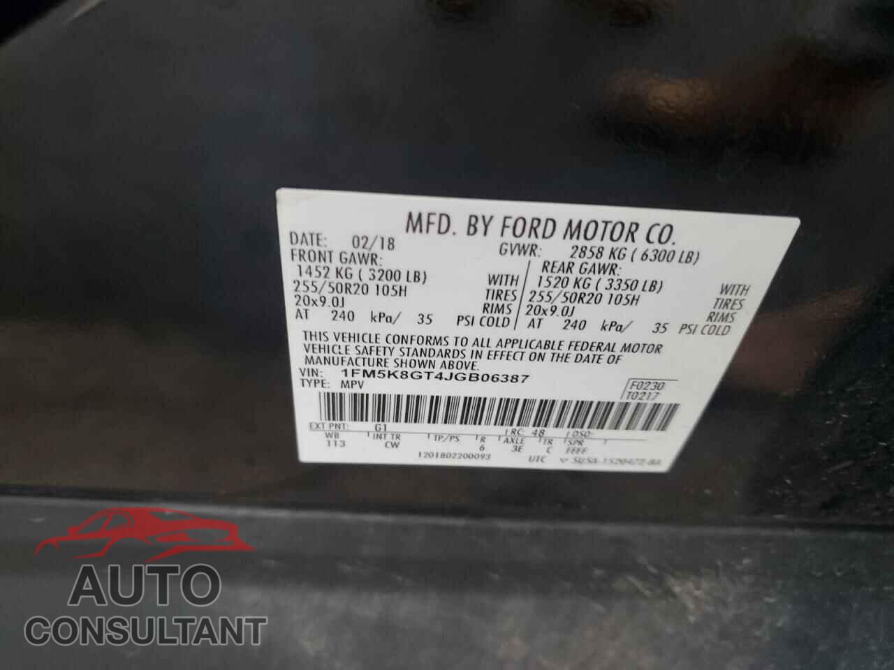 FORD EXPLORER 2018 - 1FM5K8GT4JGB06387