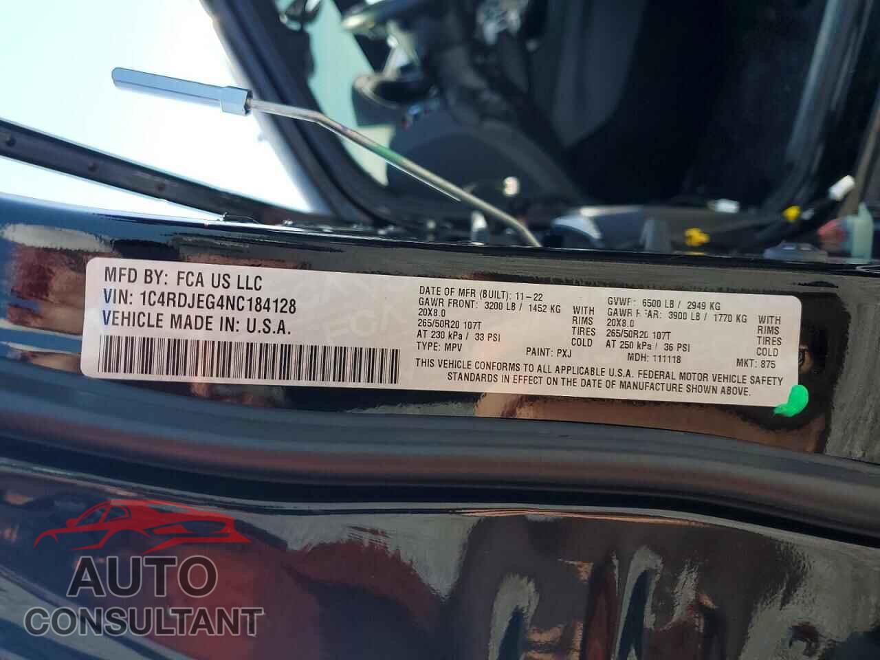DODGE DURANGO 2022 - 1C4RDJEG4NC184128