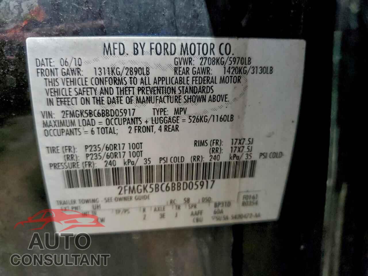 FORD FLEX 2011 - 2FMGK5BC6BBD05917