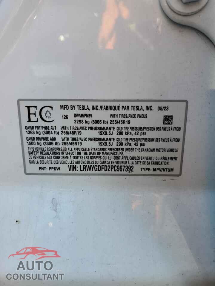 TESLA MODEL Y 2023 - LRWYGDFD2PC967392