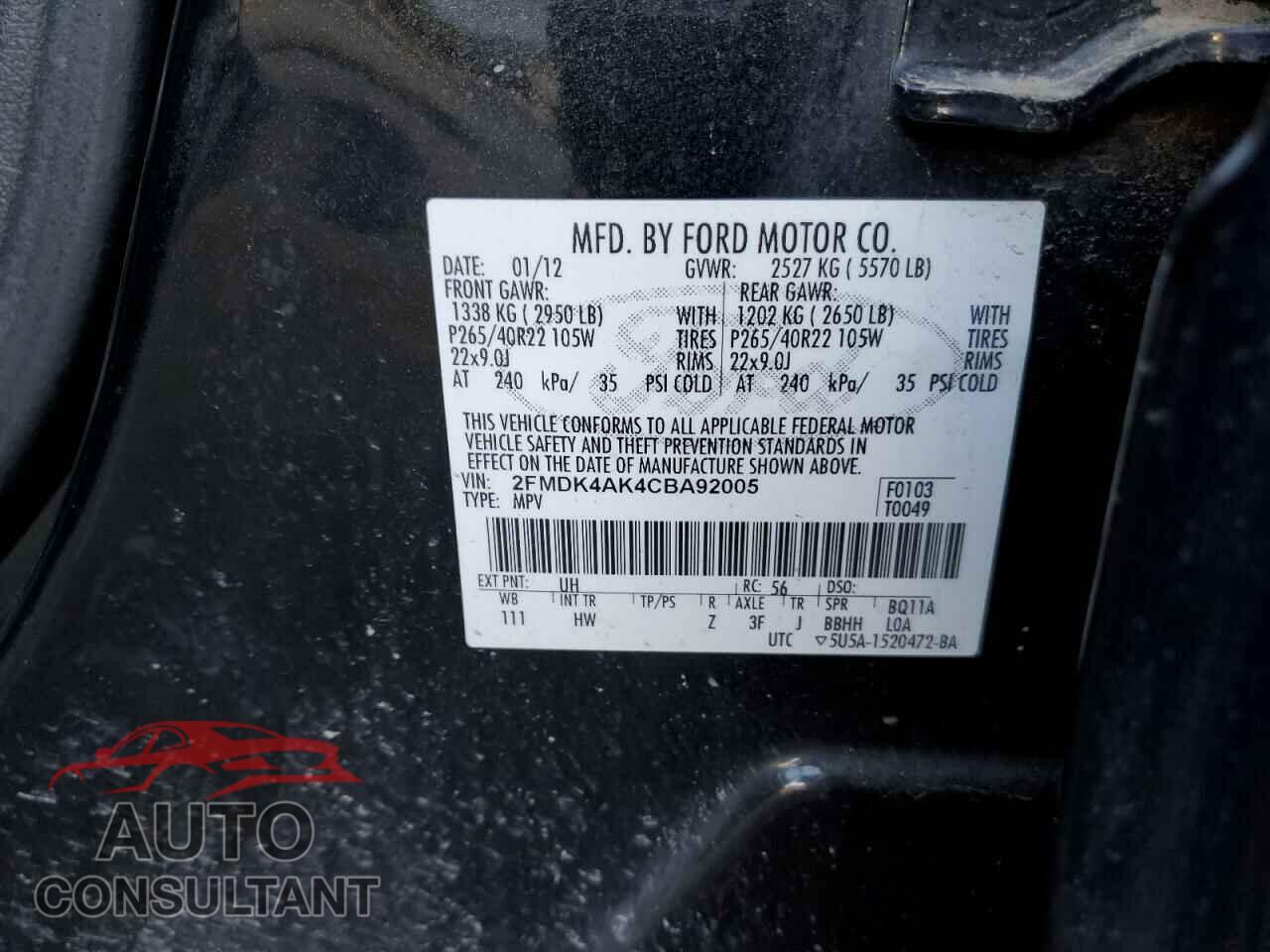 FORD EDGE 2012 - 2FMDK4AK4CBA92005