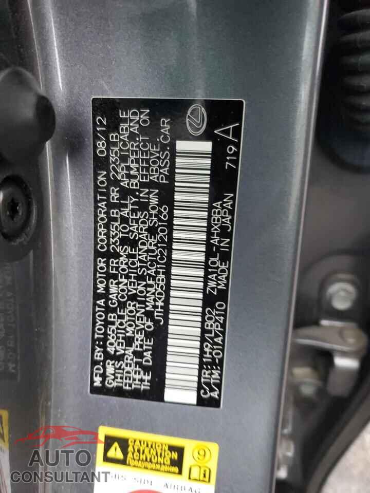 LEXUS CT 200 2012 - JTHKD5BH1C2120166