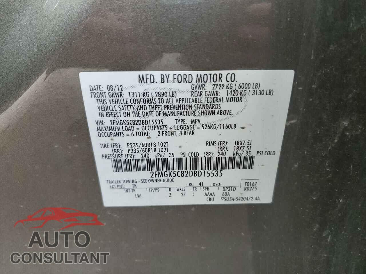 FORD FLEX 2013 - 2FMGK5C82DBD15535