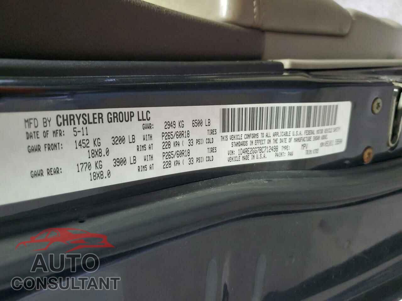 DODGE DURANGO 2011 - 1D4RE2GG7BC712498