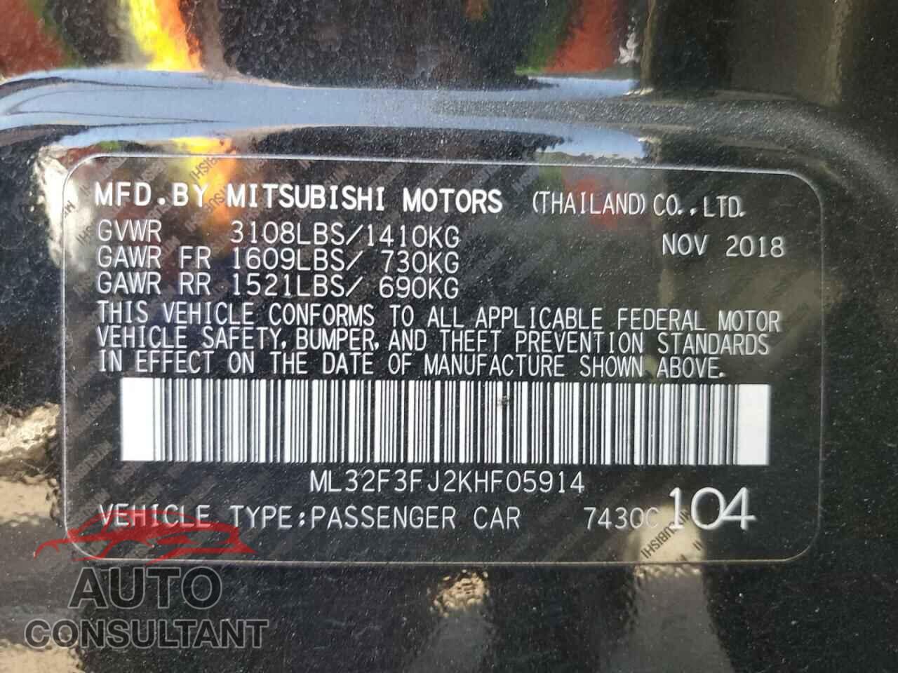 MITSUBISHI MIRAGE 2019 - ML32F3FJ2KHF05914