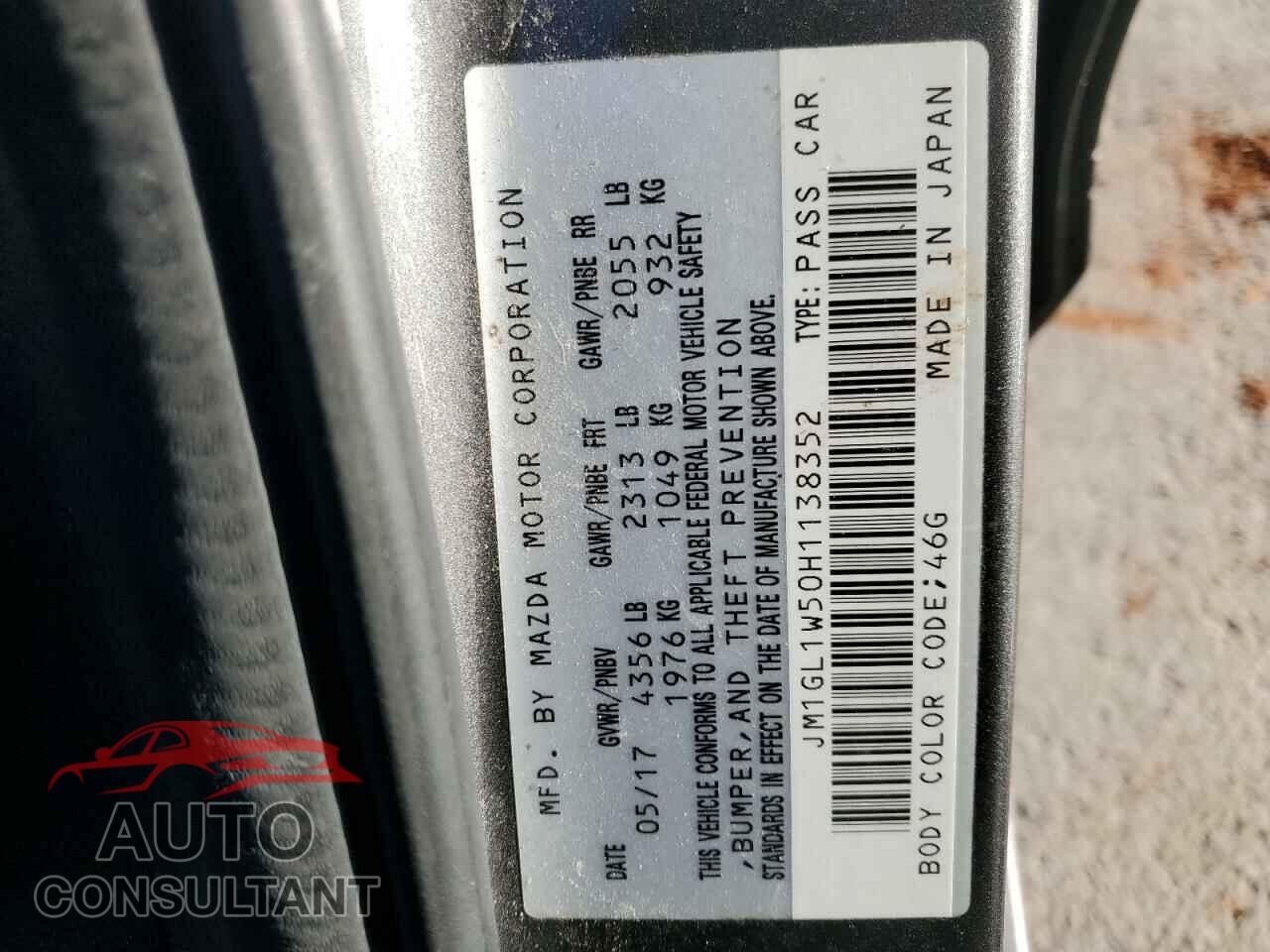 MAZDA 6 2017 - JM1GL1W50H1138352
