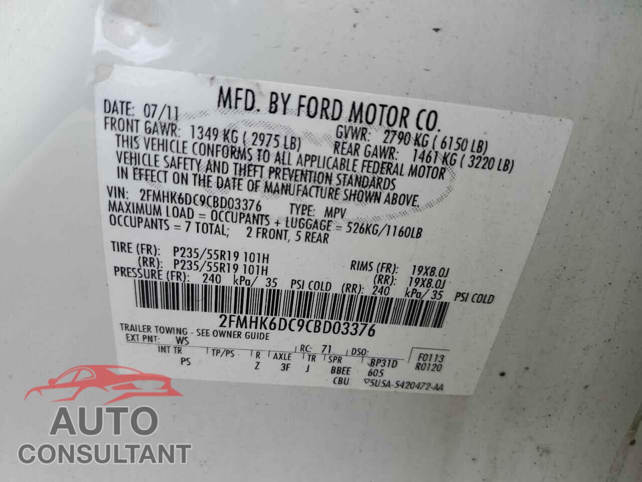 FORD FLEX 2012 - 2FMHK6DC9CBD03376