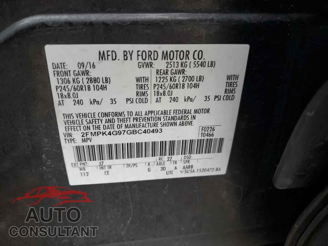 FORD EDGE 2016 - 2FMPK4G97GBC40493