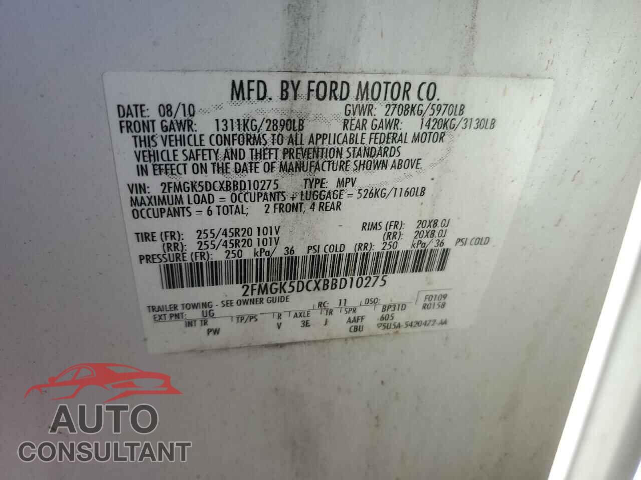 FORD FLEX 2011 - 2FMGK5DCXBBD10275