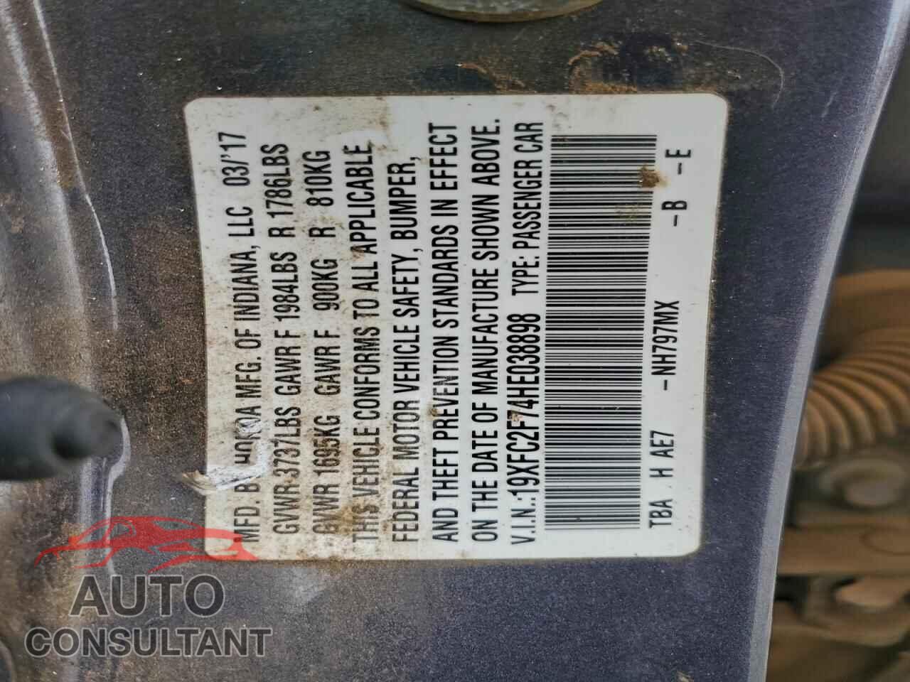 HONDA CIVIC 2017 - 19XFC2F74HE038898