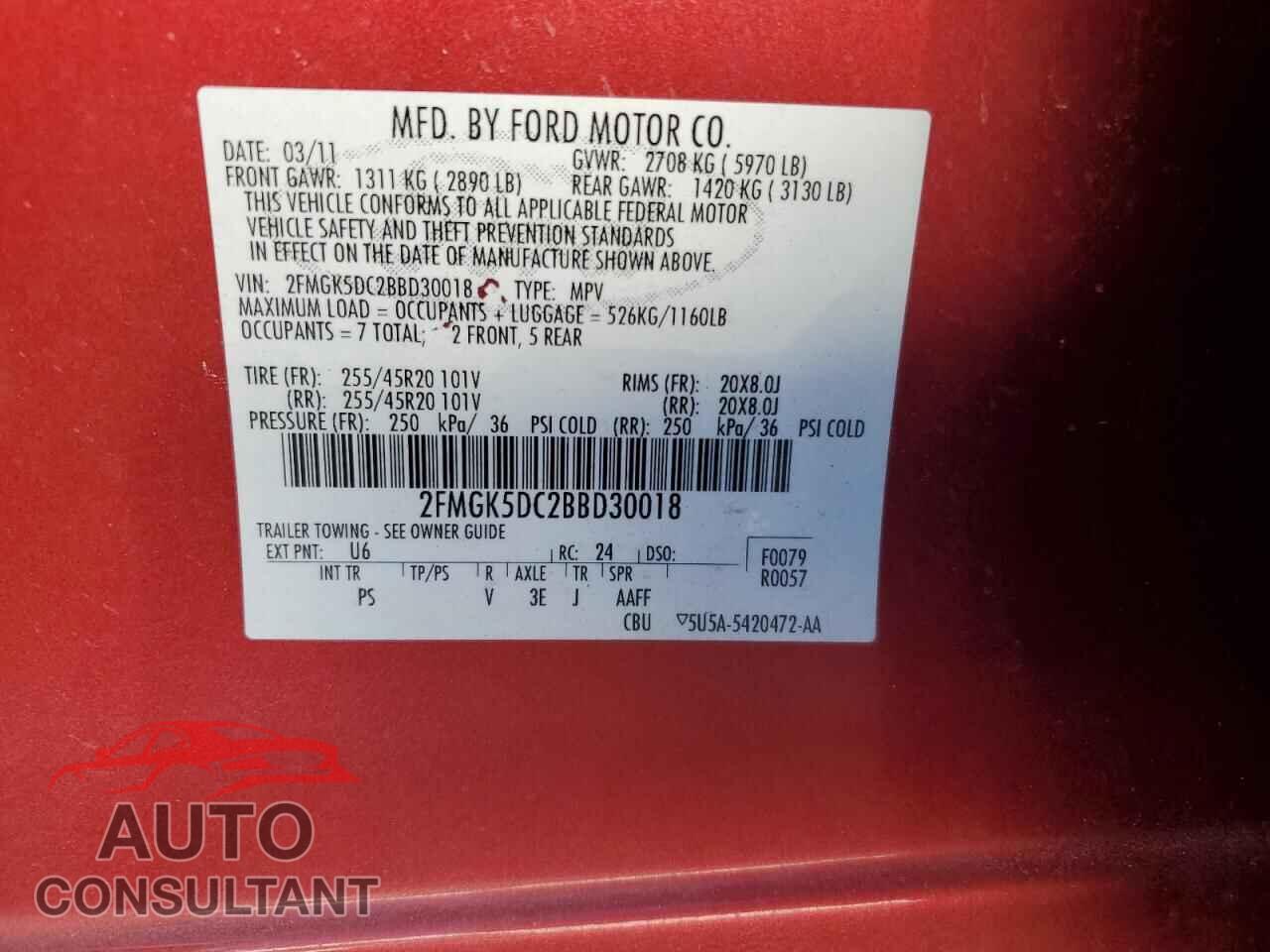 FORD FLEX 2011 - 2FMGK5DC2BBD30018