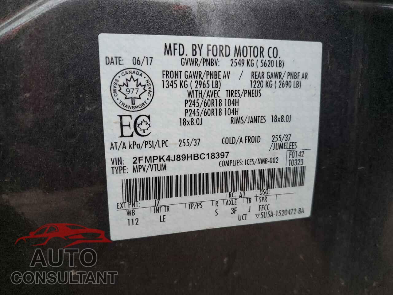 FORD EDGE 2017 - 2FMPK4J89HBC18397