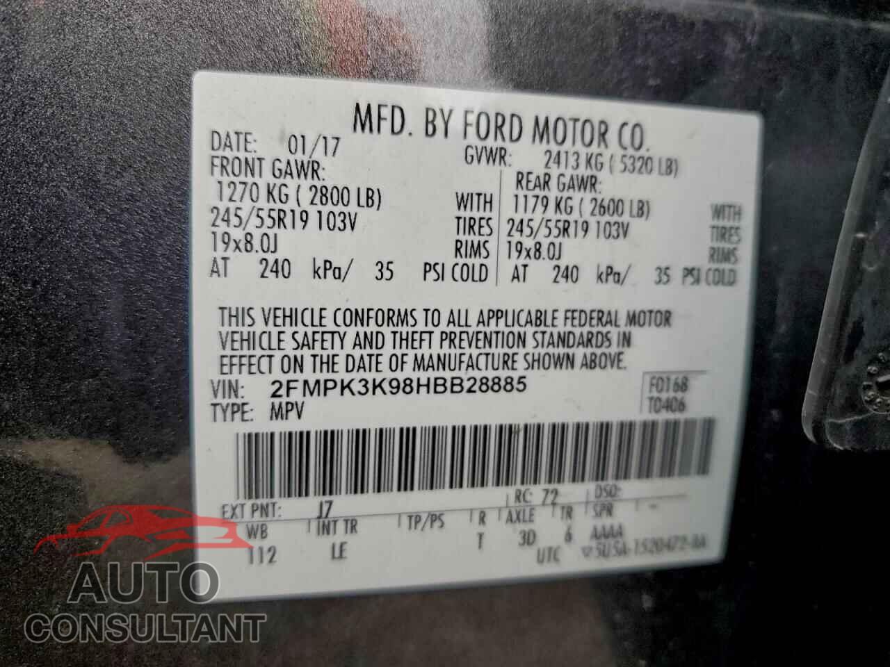 FORD EDGE 2017 - 2FMPK3K98HBB28885