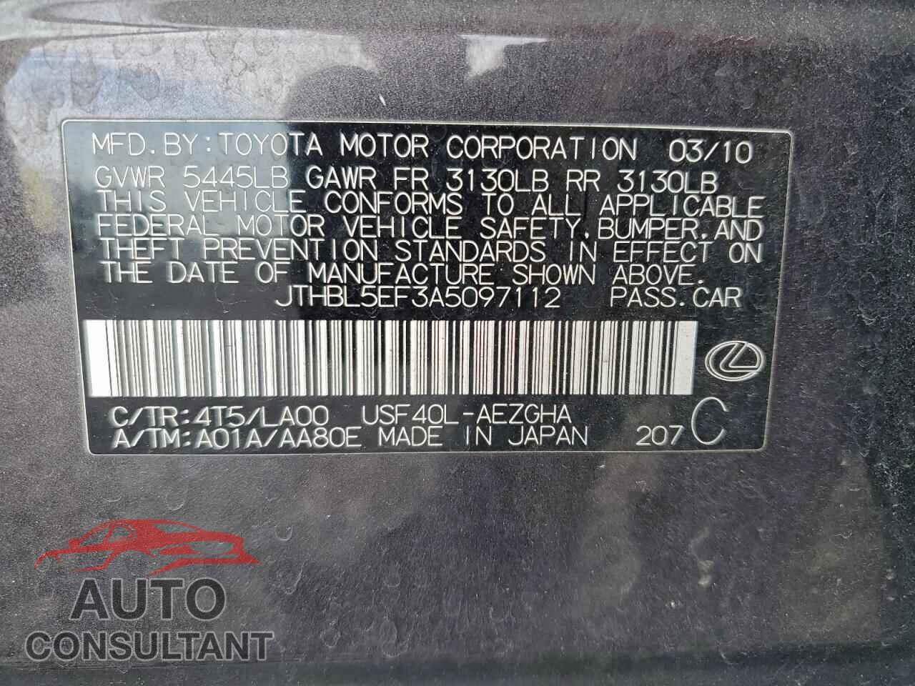 LEXUS LS460 2010 - JTHBL5EF3A5097112