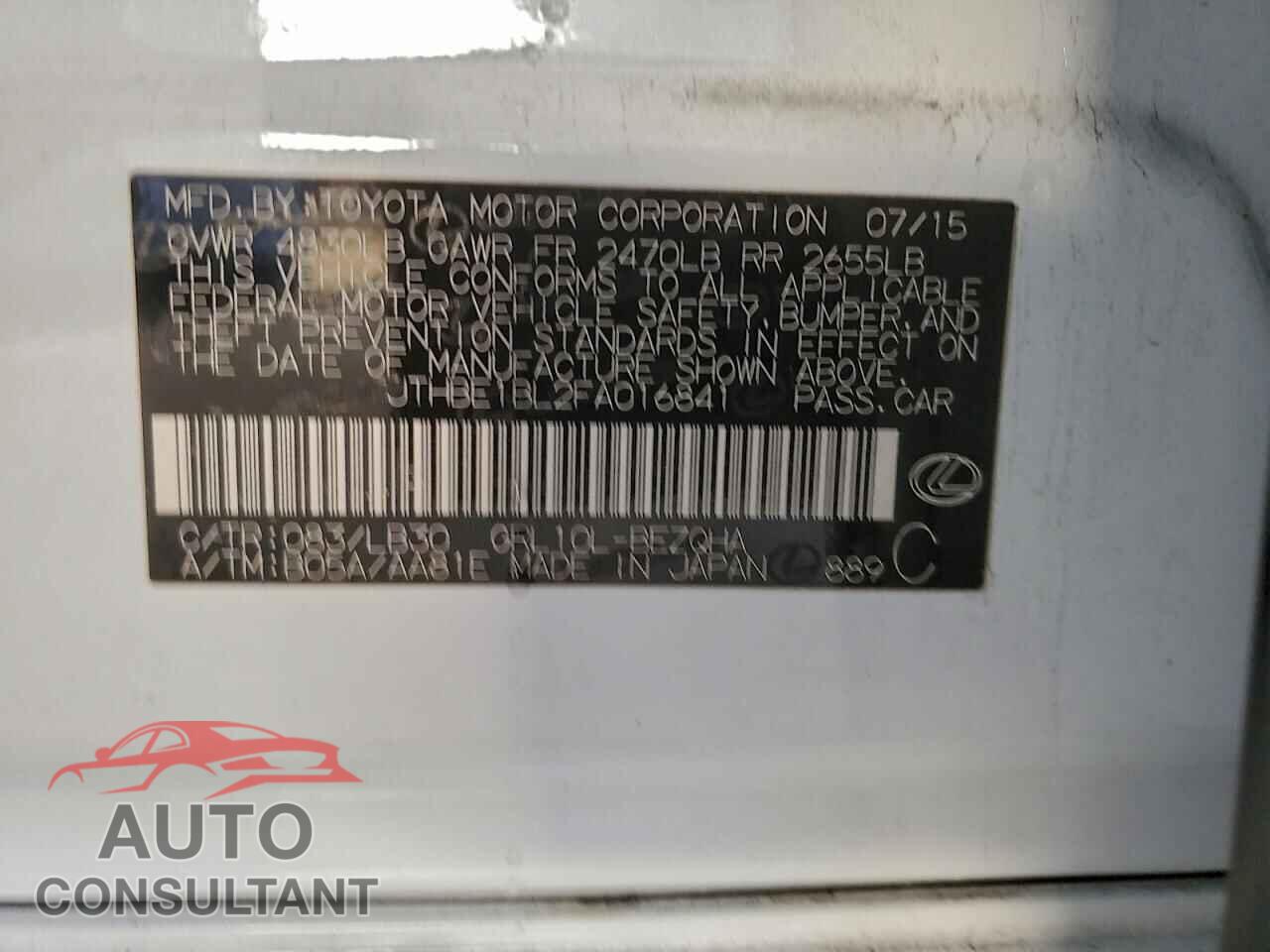 LEXUS GS350 2015 - JTHBE1BL2FA016841