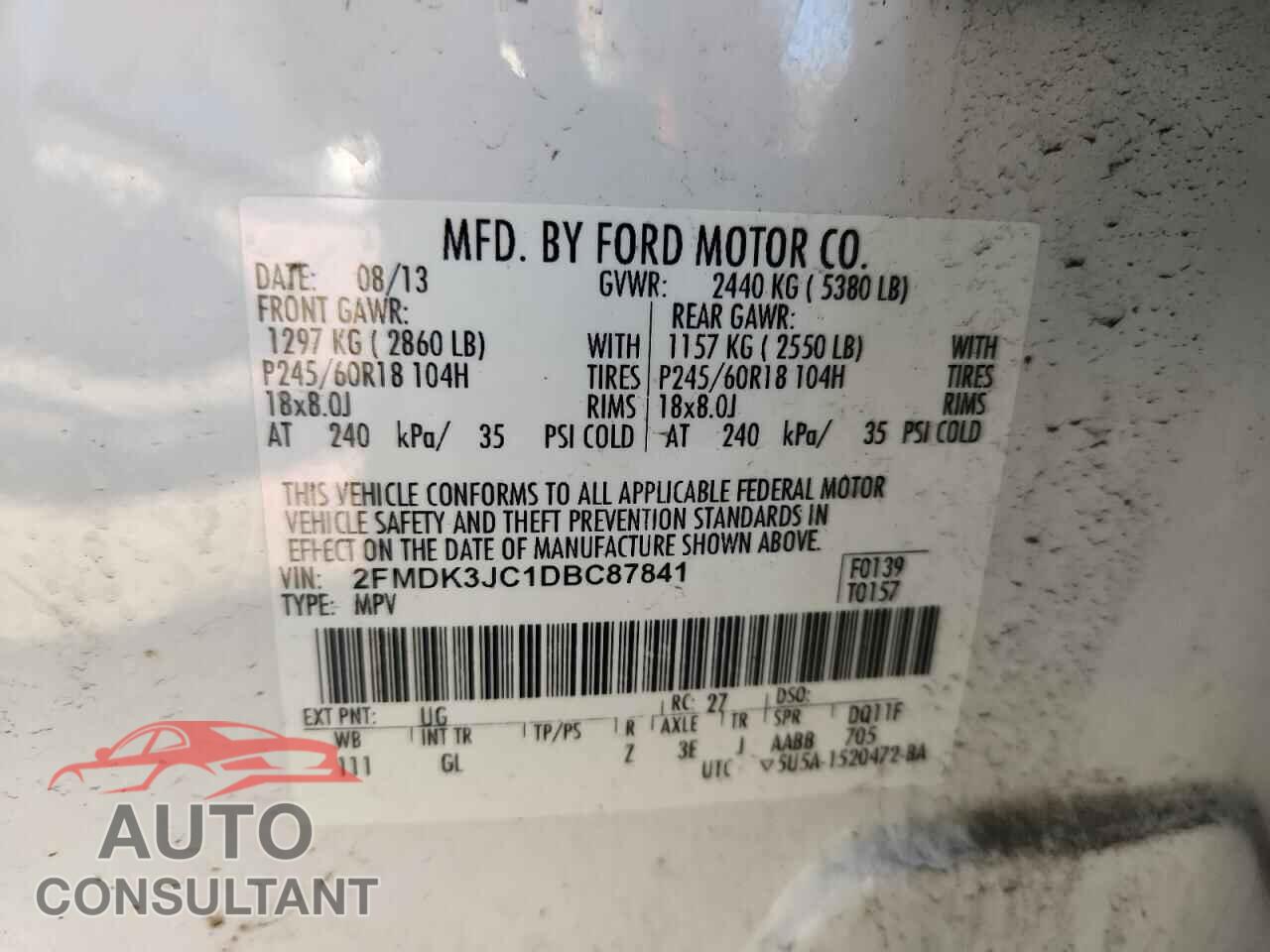 FORD EDGE 2013 - 2FMDK3JC1DBC87841