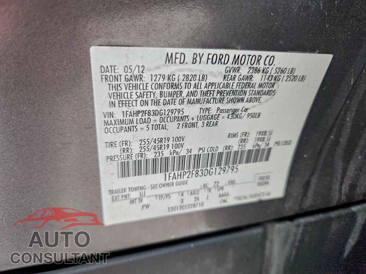 FORD TAURUS 2013 - 1FAHP2F83DG129795