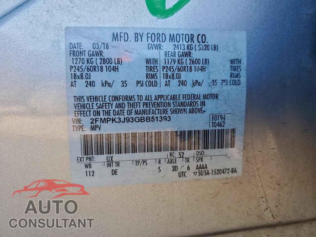 FORD EDGE 2016 - 2FMPK3J93GBB51393