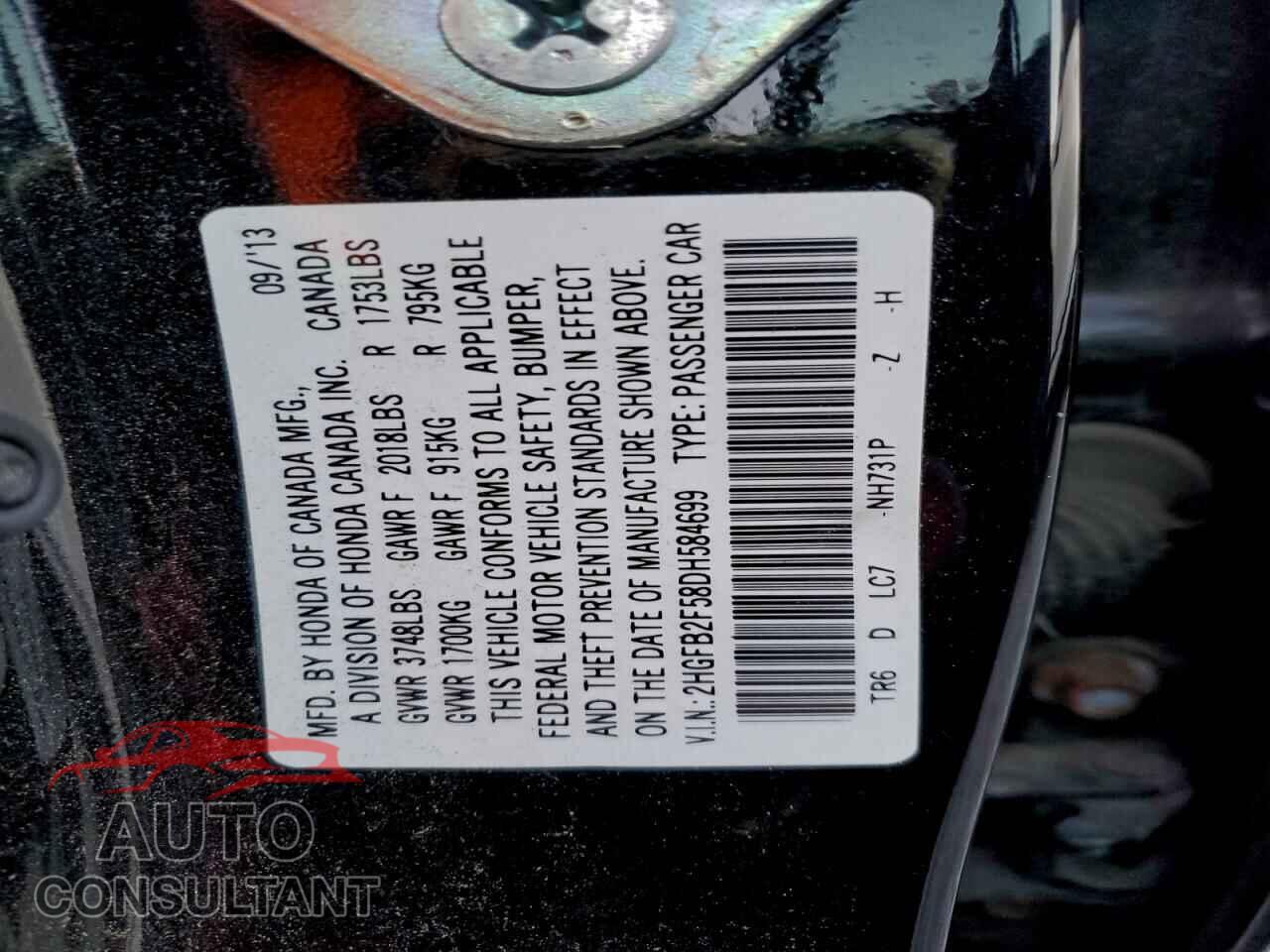 HONDA CIVIC 2013 - 2HGFB2F58DH584699