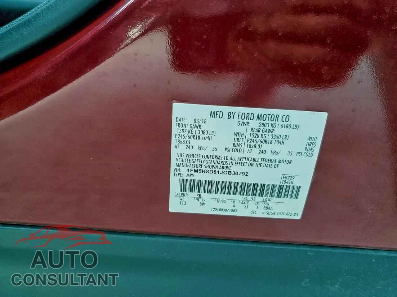 FORD EXPLORER 2018 - 1FM5K8D81JGB30792