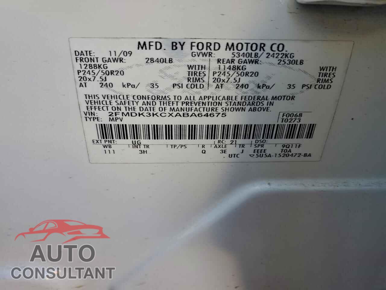 FORD EDGE 2010 - 2FMDK3KCXABA64675