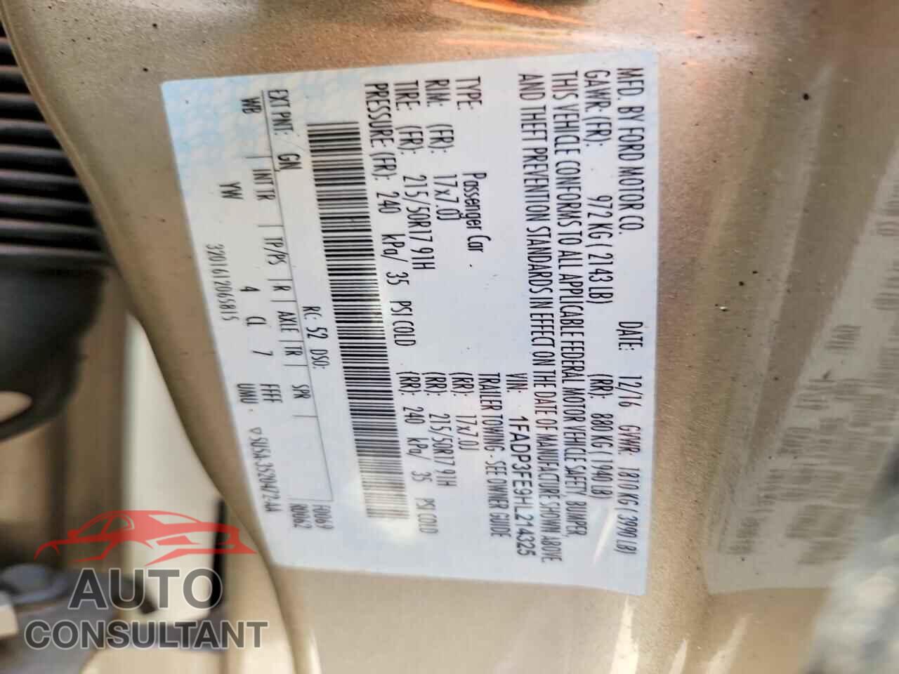 FORD FOCUS 2017 - 1FADP3FE9HL214325