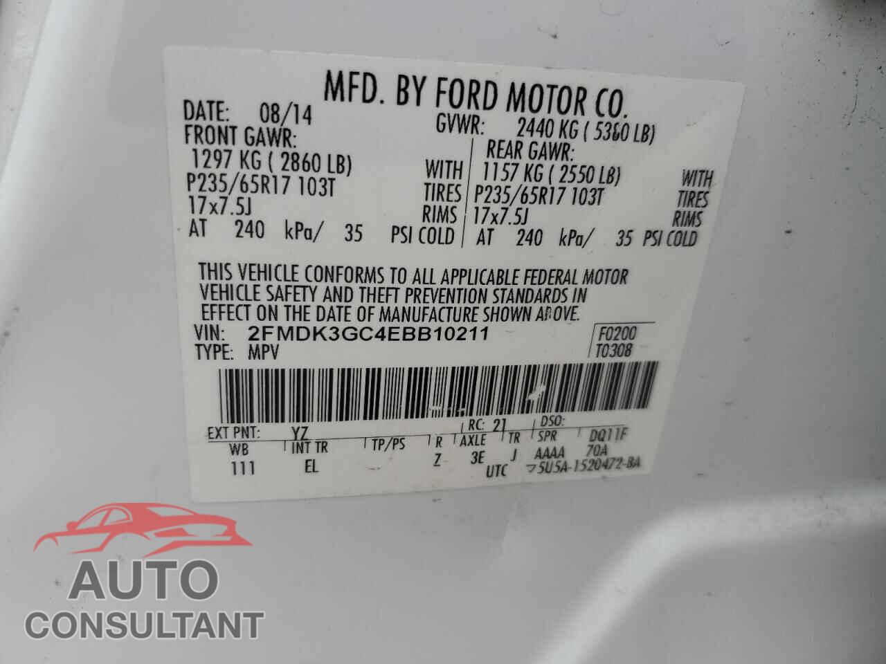 FORD EDGE 2014 - 2FMDK3GC4EBB10211