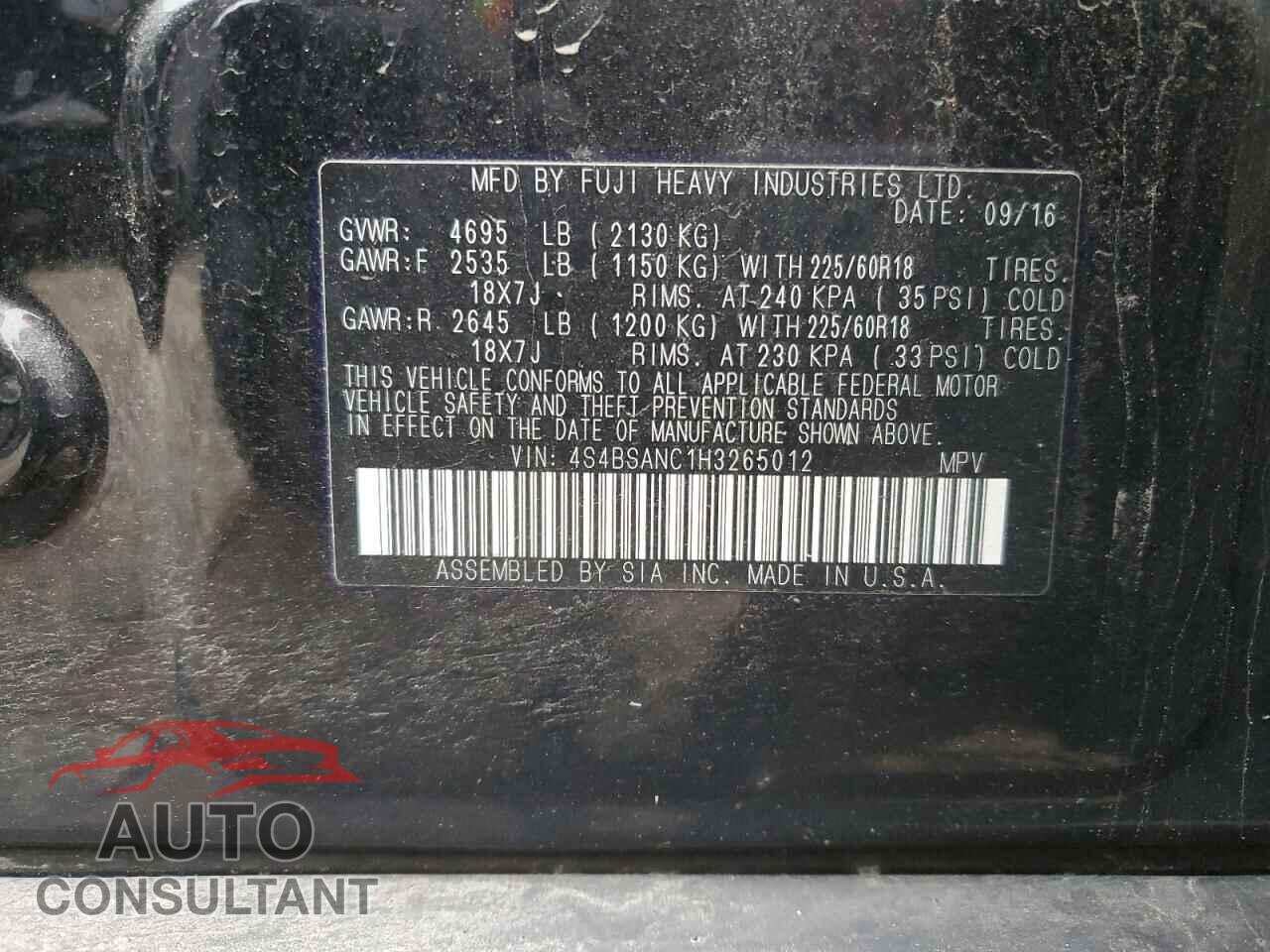 SUBARU OUTBACK 2017 - 4S4BSANC1H3265012
