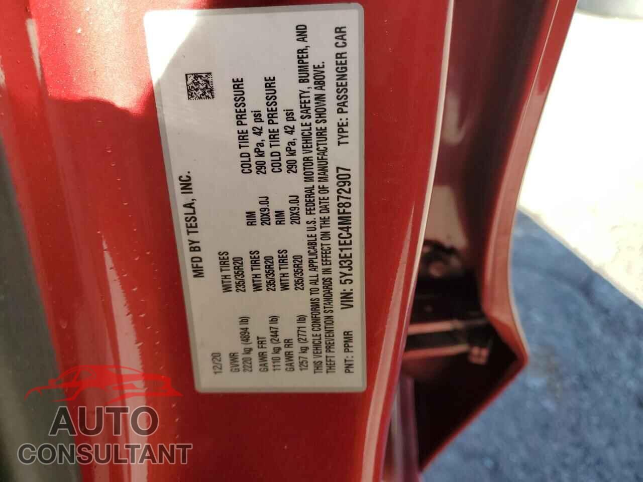 TESLA MODEL 3 2021 - 5YJ3E1EC4MF872907