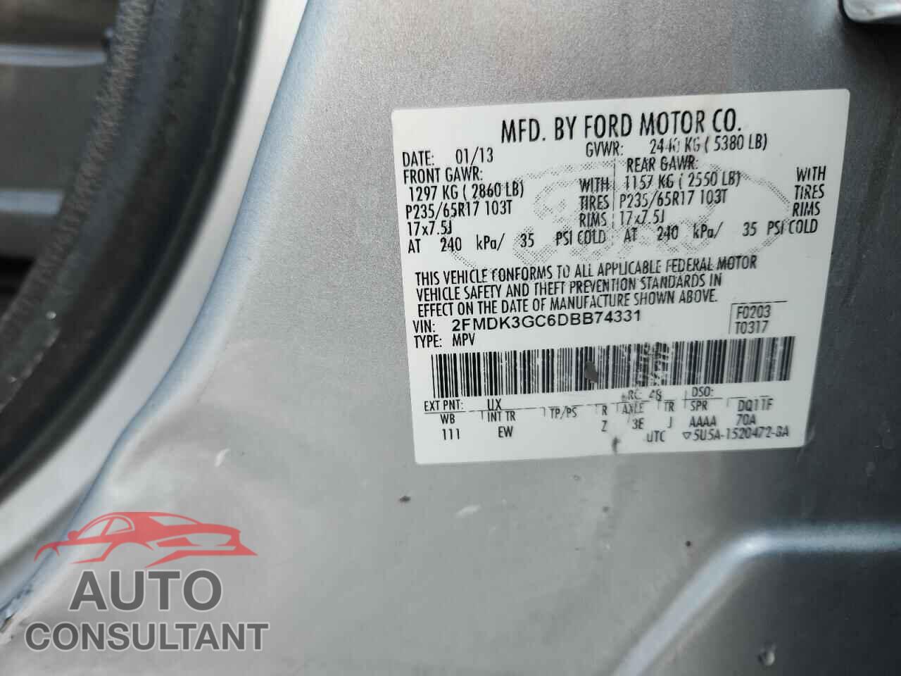 FORD EDGE 2013 - 2FMDK3GC6DBB74331