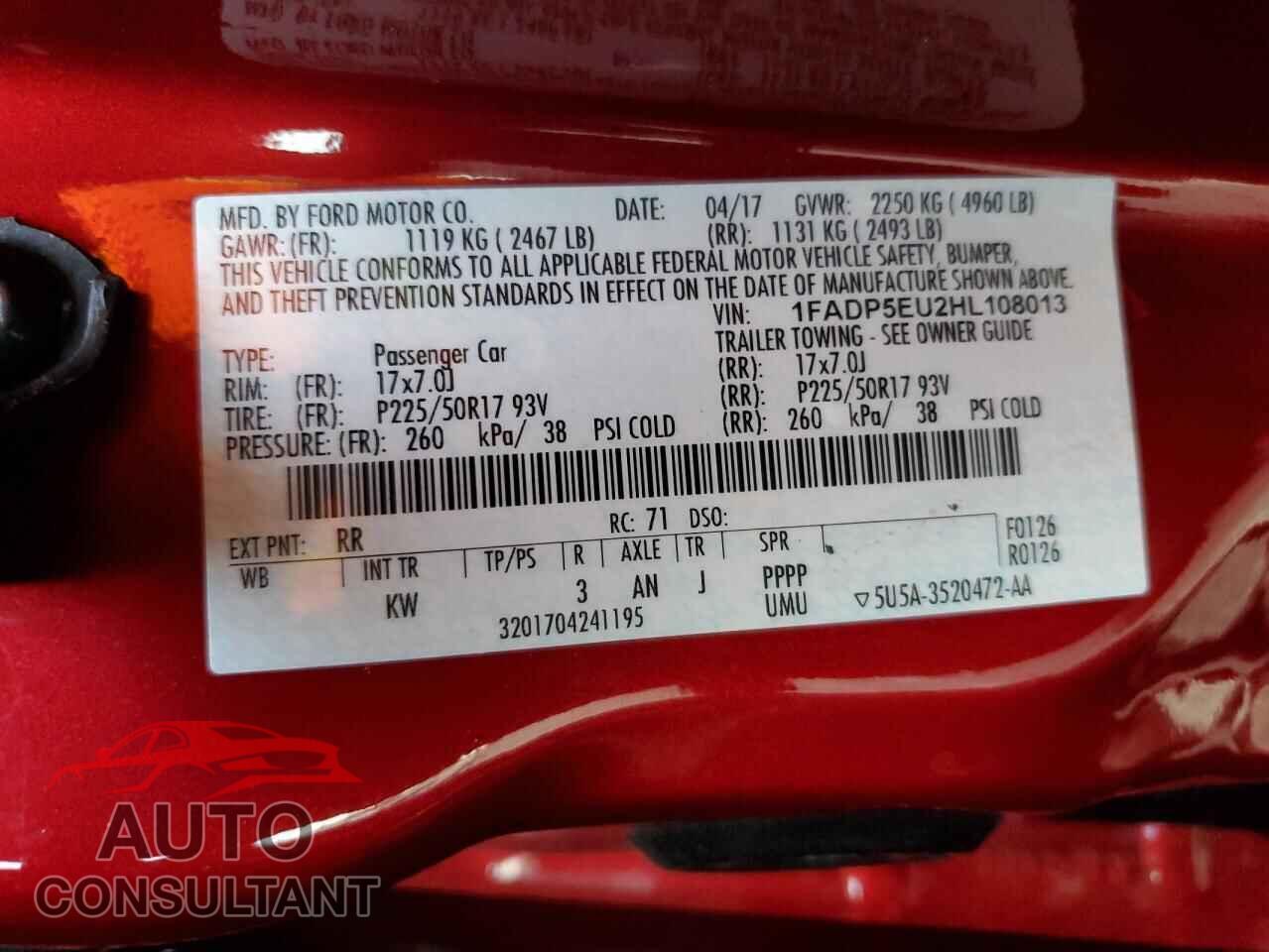 FORD CMAX 2017 - 1FADP5EU2HL108013