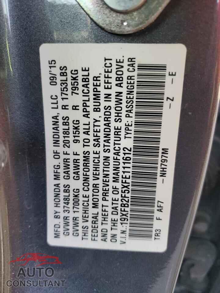 HONDA CIVIC 2015 - 19XFB2F5XFE111612