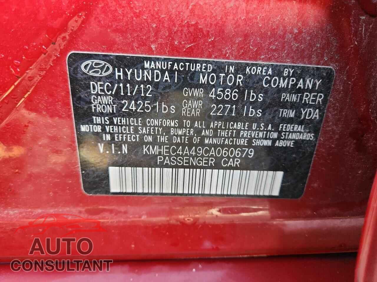 HYUNDAI SONATA 2012 - KMHEC4A49CA060679