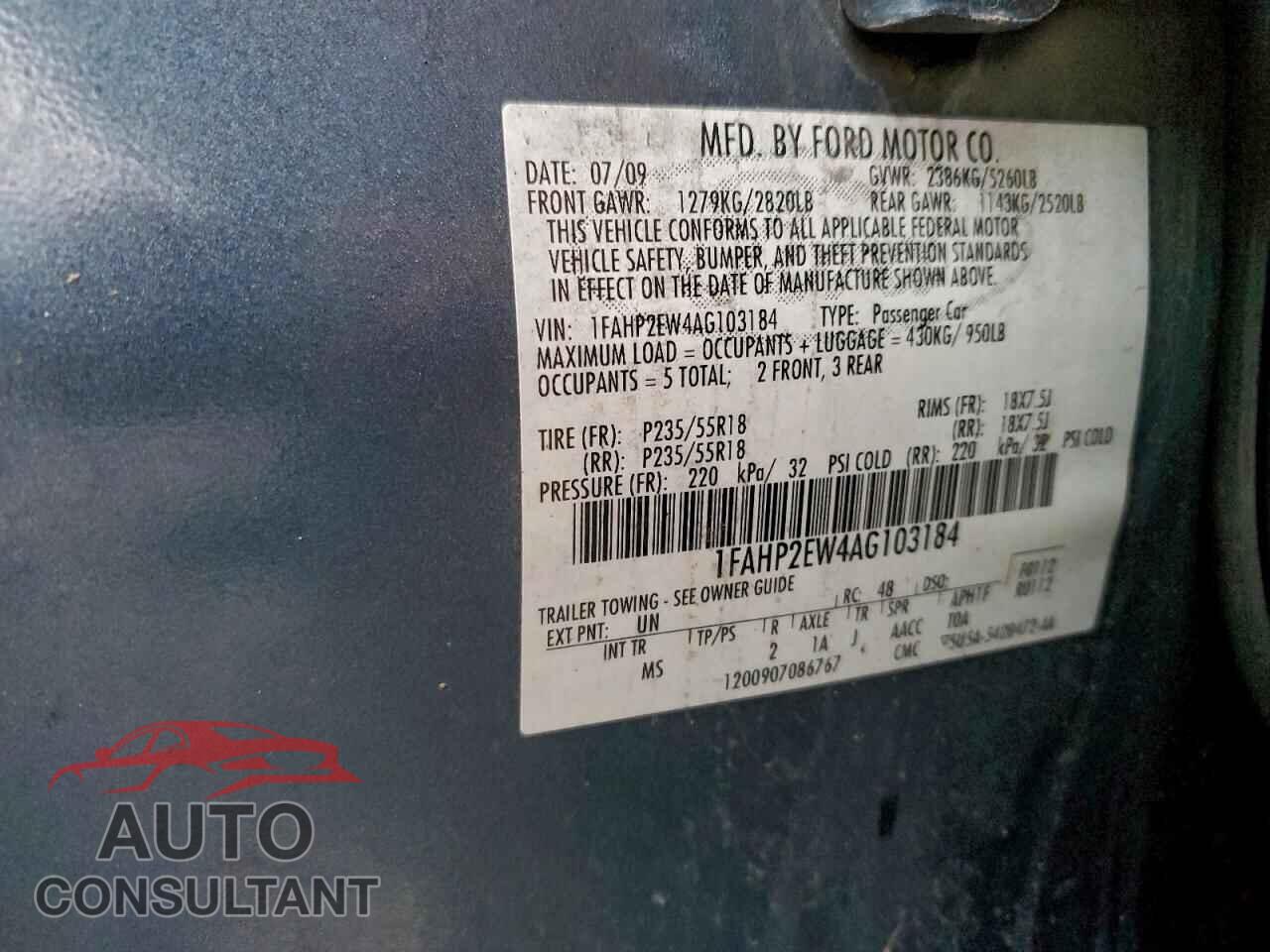 FORD TAURUS 2010 - 1FAHP2EW4AG103184