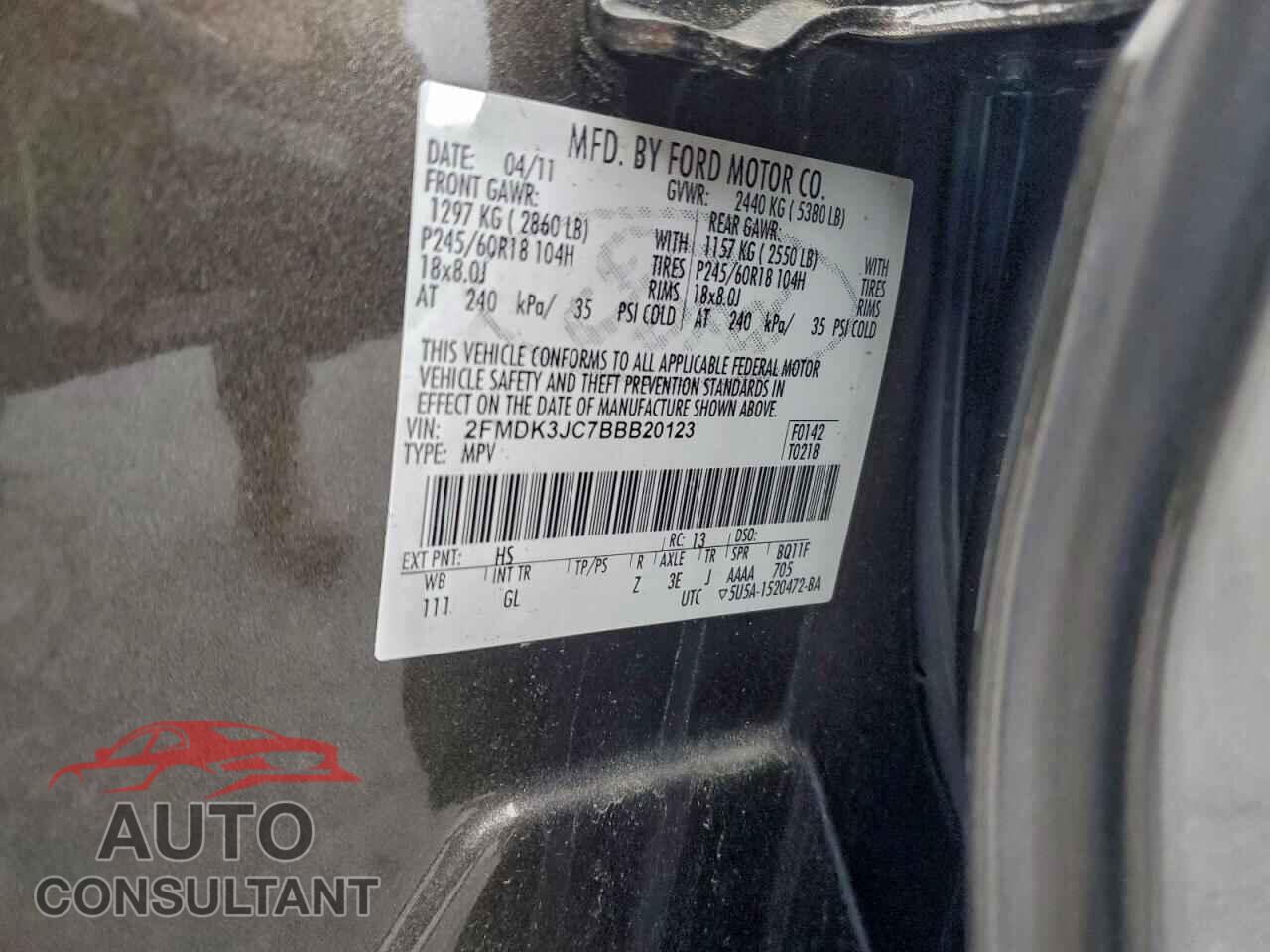 FORD EDGE 2011 - 2FMDK3JC7BBB20123