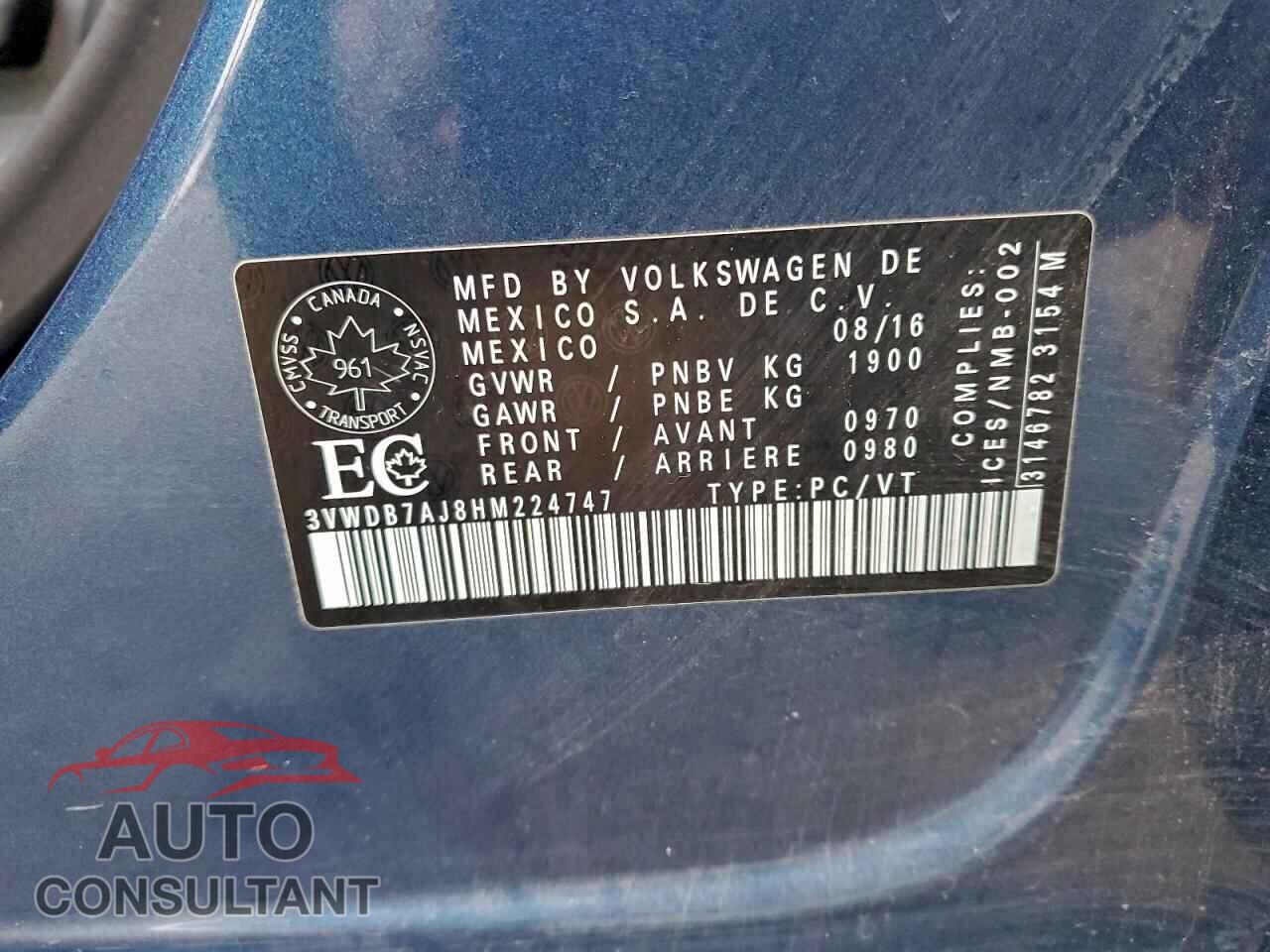 VOLKSWAGEN JETTA 2017 - 3VWDB7AJ8HM224747