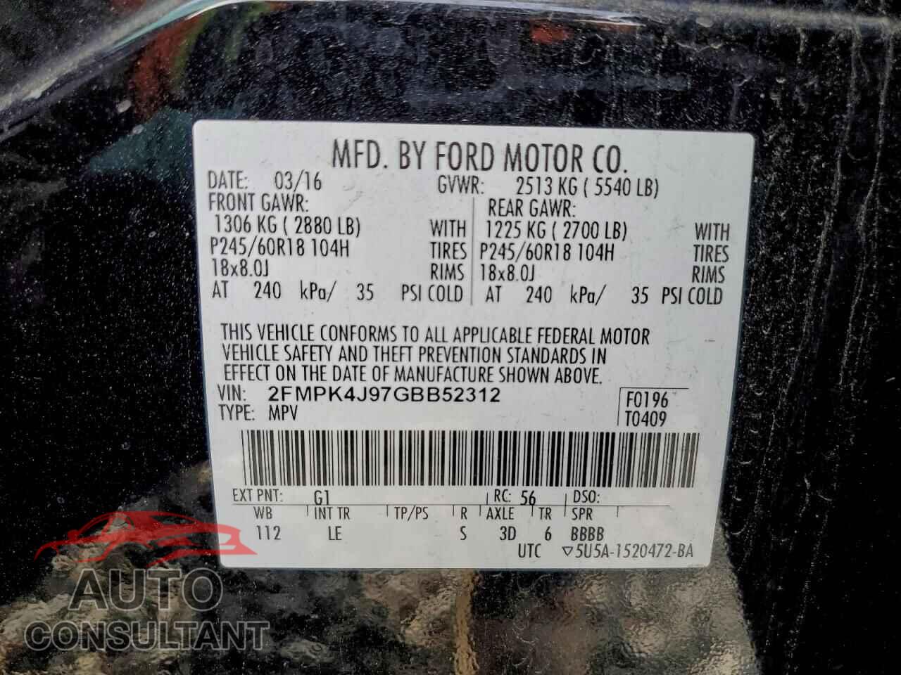 FORD EDGE 2016 - 2FMPK4J97GBB52312