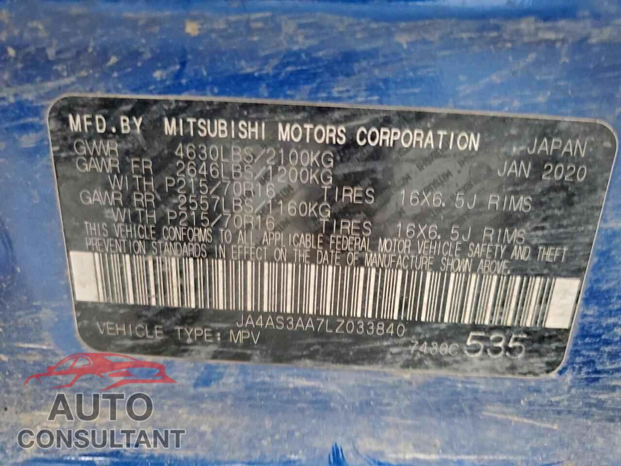MITSUBISHI ECLIPSE 2020 - JA4AS3AA7LZ033840