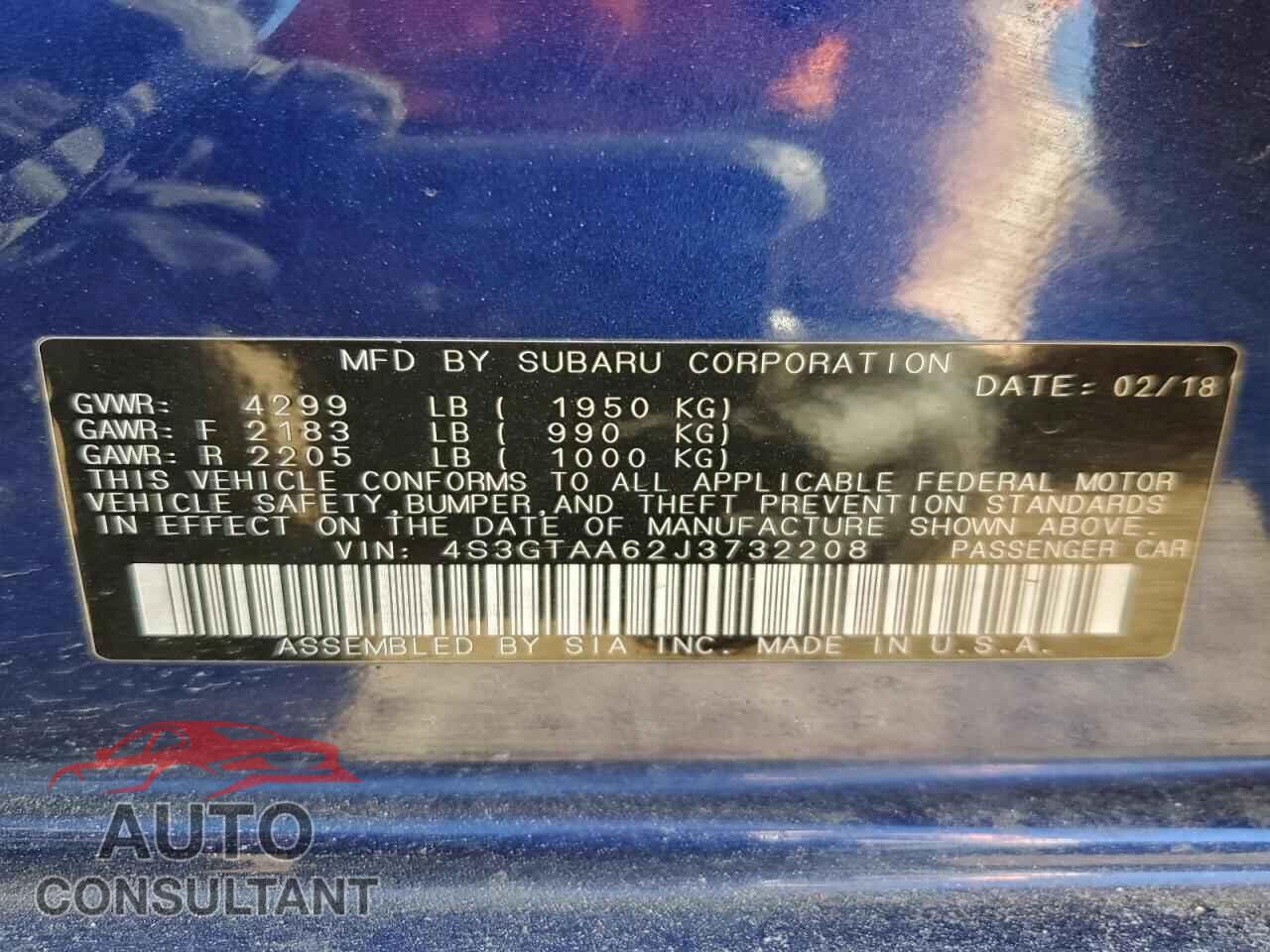 SUBARU IMPREZA 2018 - 4S3GTAA62J3732208